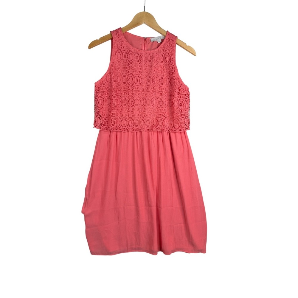New Ann Taylor Loft Crochet Overlay Shift Sleeveless Dress size‎ 4 Coral
